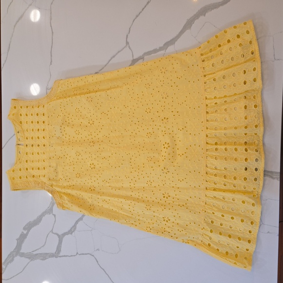 Loft Cotton Embroidered Floral Ruffled Eyelet Sleeveless Dress Yellow Size 12 - Picture 7 of 11